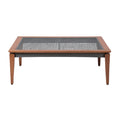 **Technische titel in het Nederlands:** **Moderne houten salontafel met geperforeerd metalen blad**