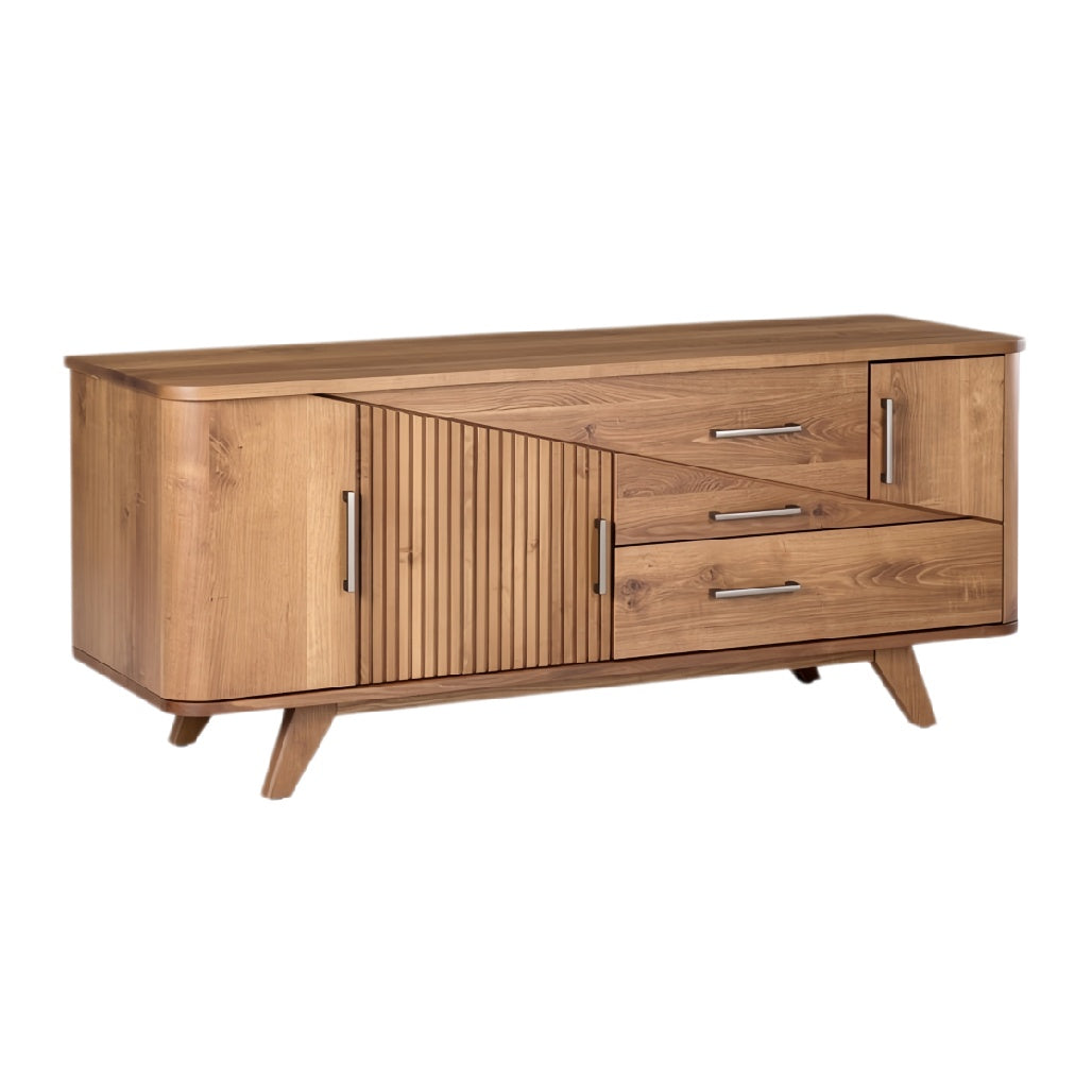 **Technische titel in het Nederlands: Elegant houten dressoir met ladekast en schuifdeuren**