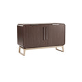 **Technische Titel in het Nederlands:** Moderne houten kast met metallic handgrepen en elegante poten